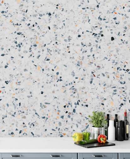 Blå flekkete terrazzo tapet