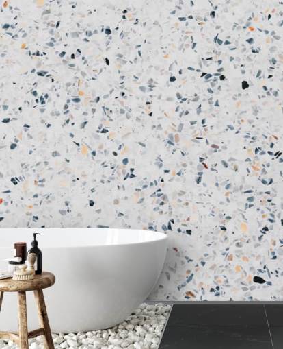 Papel de parede azul salpicado de terrazzo