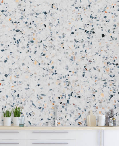 Blå spräcklig terrazzo tapet