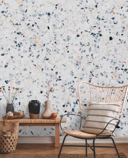 Carta da parati terrazzo maculata blu