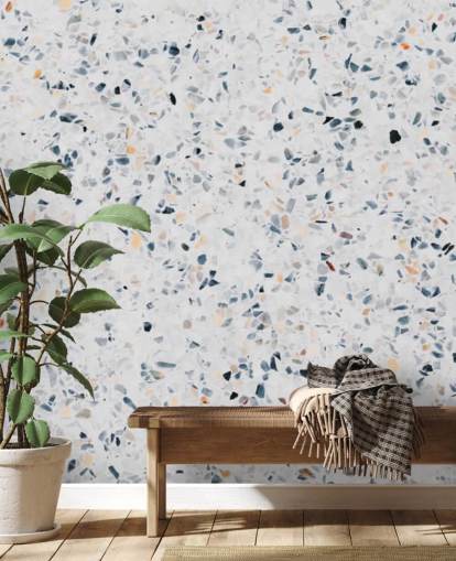 Papier peint terrazzo moucheté bleu