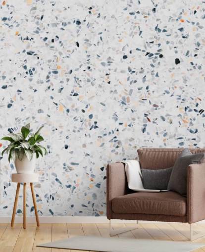 Blauw gespikkeld terrazzo behang