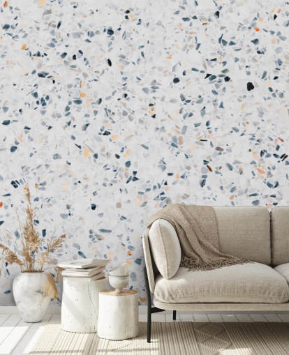 Papel pintado de terrazo moteado azul