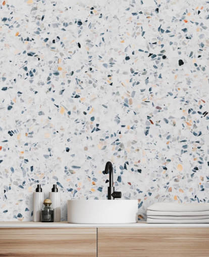 Carta da parati terrazzo maculata blu