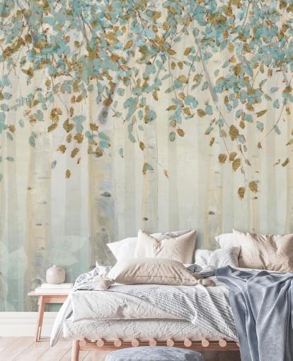 Wandbild „Dream Forest“ von James Wiens, Birke mit Entenei und blauen Blättern, für Wohnzimmer, Flure und Esszimmer