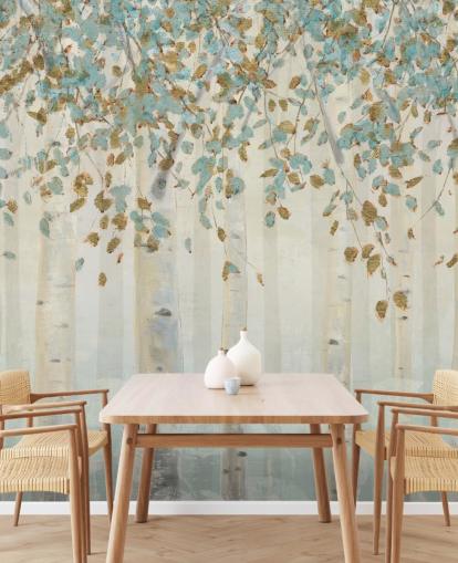 Wandbild „Dream Forest“ von James Wiens, Birke mit Entenei und blauen Blättern, für Wohnzimmer, Flure und Esszimmer