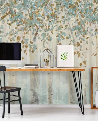 Wandbild „Dream Forest“ von James Wiens, Birke mit Entenei und blauen Blättern, für Wohnzimmer, Flure und Esszimmer