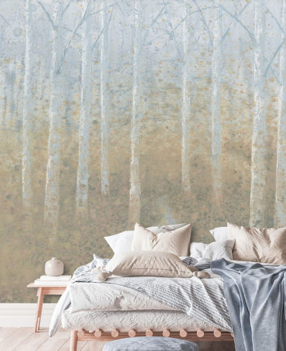 neutral and beige birch tree wallpaper