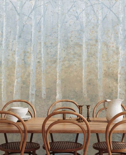 neutral and beige birch tree wallpaper