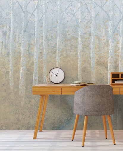 neutral and beige birch tree wallpaper