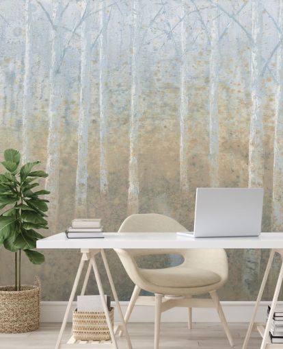 neutral and beige birch tree wallpaper