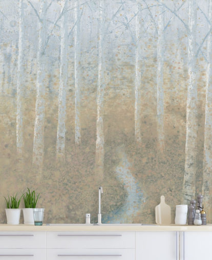 neutral and beige birch tree wallpaper