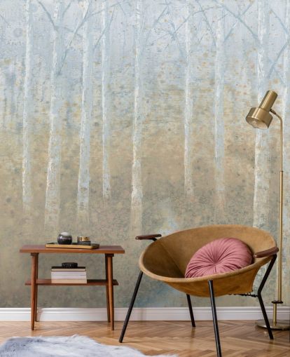 neutral and beige birch tree wallpaper