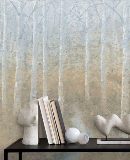 neutral and beige birch tree wallpaper