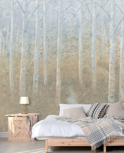neutral and beige birch tree wallpaper