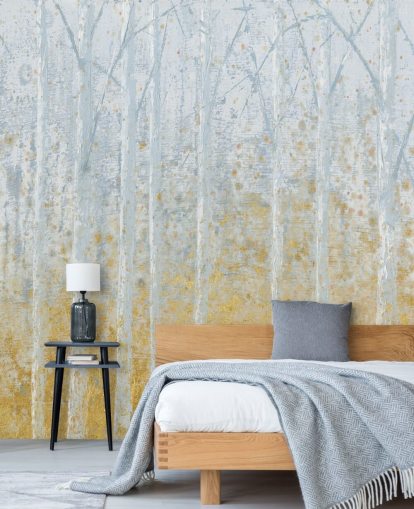 Gold und Pastellgrau Birke Tapete