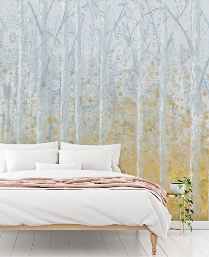 papel pintado abedul gris pastel y dorado