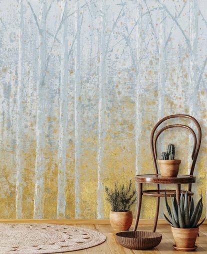 papel de parede de vidoeiro dourado e cinza pastel