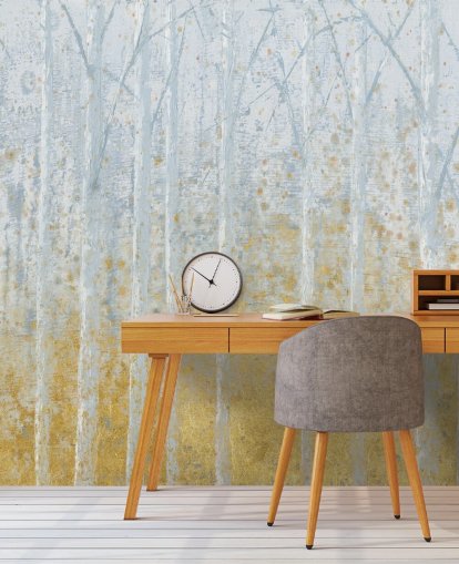 guld och pastell grå björk tapet
