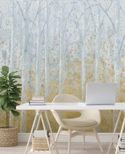 papel pintado abedul gris pastel y dorado