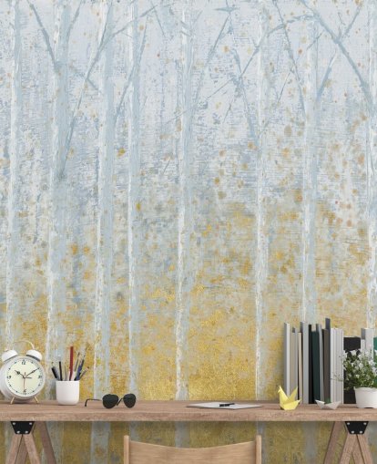 papel pintado abedul gris pastel y dorado