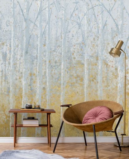 papel de parede de vidoeiro dourado e cinza pastel