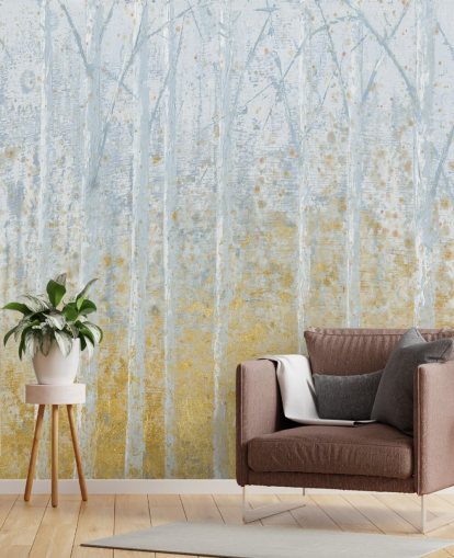 papel de parede de vidoeiro dourado e cinza pastel