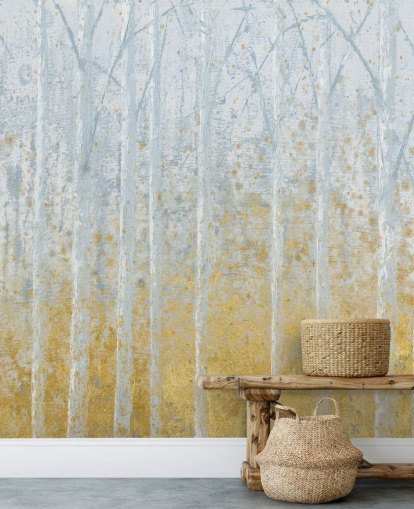 carta da parati betulla oro e grigio pastello