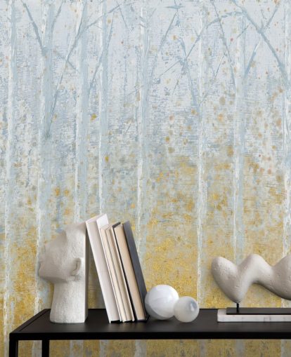 papel pintado abedul gris pastel y dorado