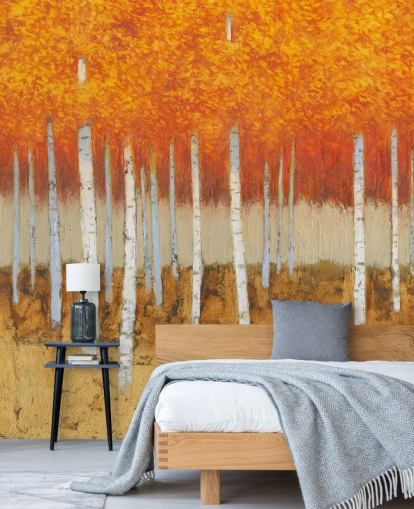 orange leaves and birch trees wallpaper orange leaves and birch trees wallpaper