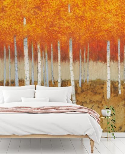 orange leaves and birch trees wallpaper orange leaves and birch trees wallpaper