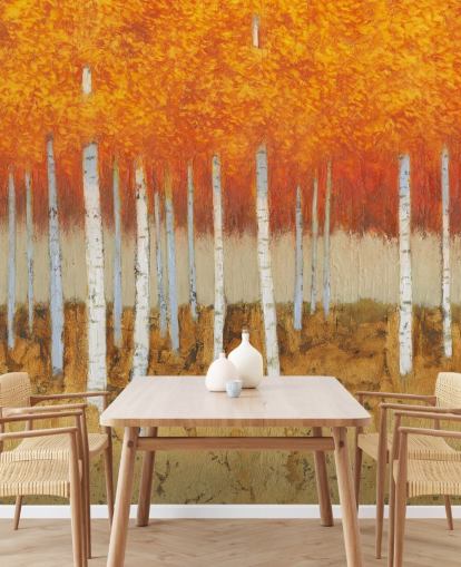 feuilles d'oranger et bouleaux papier peint