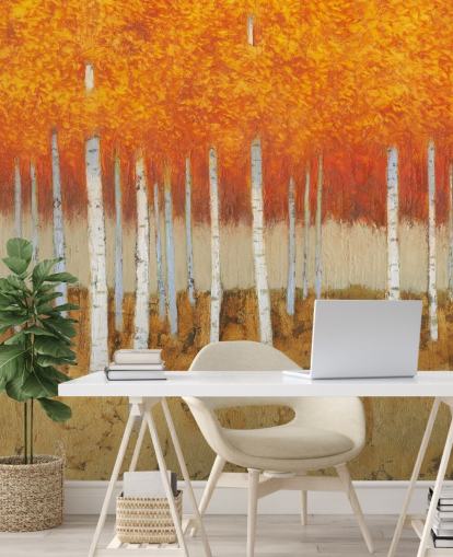 orange leaves and birch trees wallpaper orange leaves and birch trees wallpaper
