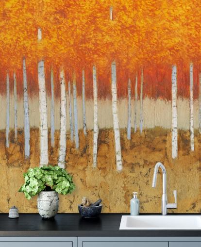 orange leaves and birch trees wallpaper orange leaves and birch trees wallpaper