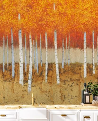 orange leaves and birch trees wallpaper orange leaves and birch trees wallpaper