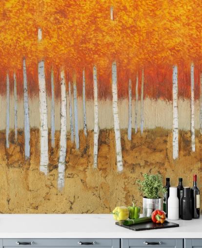 feuilles d'oranger et bouleaux papier peint