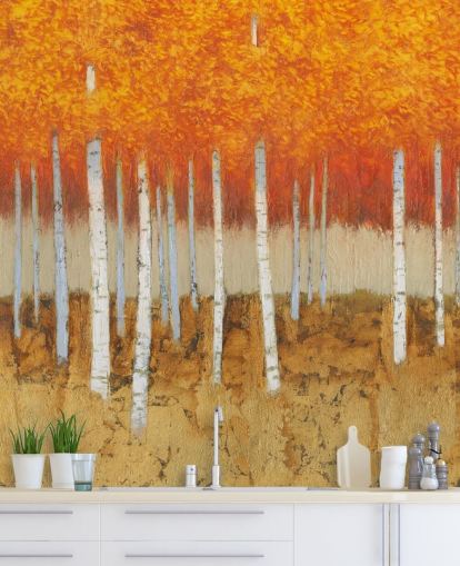 orange leaves and birch trees wallpaper orange leaves and birch trees wallpaper