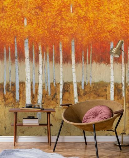 orange leaves and birch trees wallpaper orange leaves and birch trees wallpaper