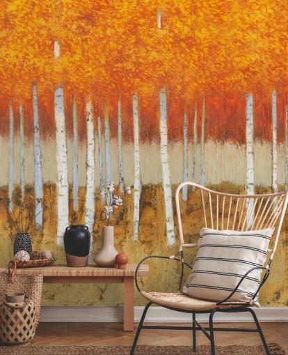 folhas de laranja e bétulas papel de parede