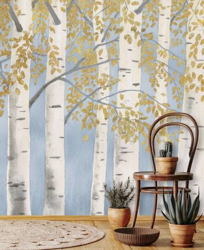 light blue, white and gold birch tree wallpaper light blue, white and gold birch tree wallpaper