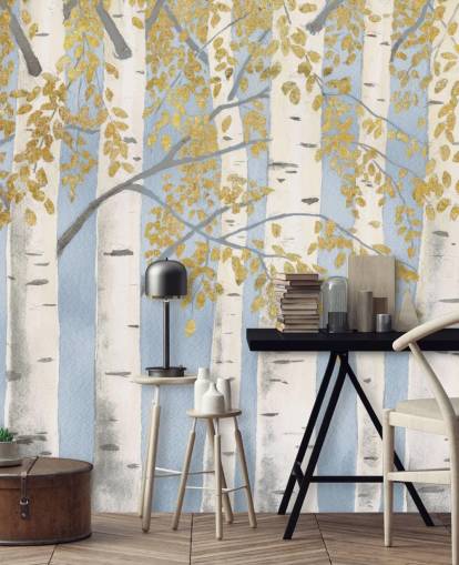 light blue, white and gold birch tree wallpaper light blue, white and gold birch tree wallpaper