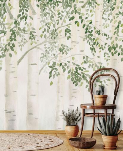 green and white custom birch tree wallpaper mural called Fresh Forest Green by James Wiens for bedrooms green and white custom birch tree wallpaper mural called Fresh Forest Green by James Wiens for bedrooms