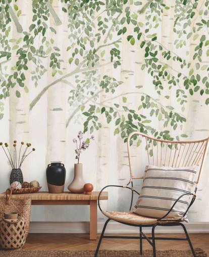 Grün-weißes kundenspezifisches Birken-Tapeten-Wandbild namens Fresh Forest Green von James Wiens für Schlafzimmer Grün-weißes kundenspezifisches Birken-Tapeten-Wandbild namens Fresh Forest Green von James Wiens für Schlafzimmer