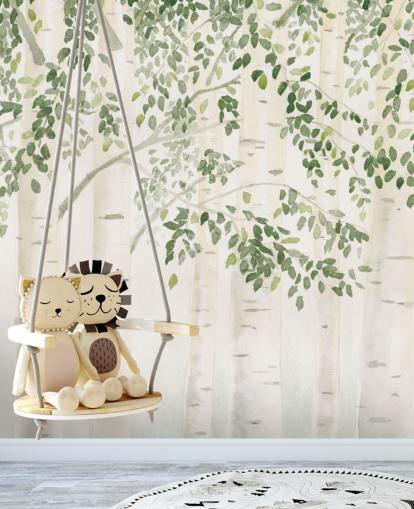 Grün-weißes kundenspezifisches Birken-Tapeten-Wandbild namens Fresh Forest Green von James Wiens für Schlafzimmer Grün-weißes kundenspezifisches Birken-Tapeten-Wandbild namens Fresh Forest Green von James Wiens für Schlafzimmer