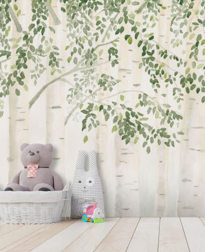 papier peint mural personnalisé en bouleau vert et blanc appelé Fresh Forest Green par James Wiens pour les chambres papier peint mural personnalisé en bouleau vert et blanc appelé Fresh Forest Green par James Wiens pour les chambres