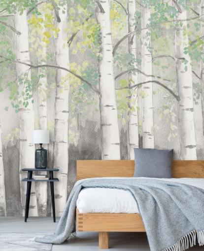 birch trees in watercolour effect wallpaper