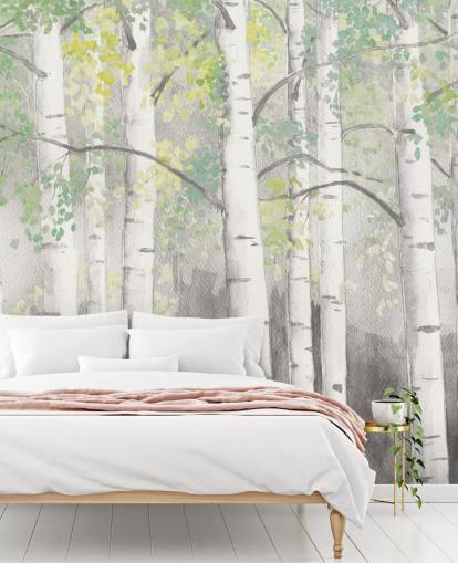 birch trees in watercolor effect wallpaper