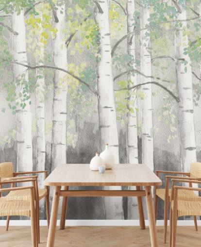 birch trees in watercolor effect wallpaper