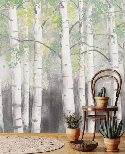 birch trees in watercolor effect wallpaper birch trees in watercolor effect wallpaper