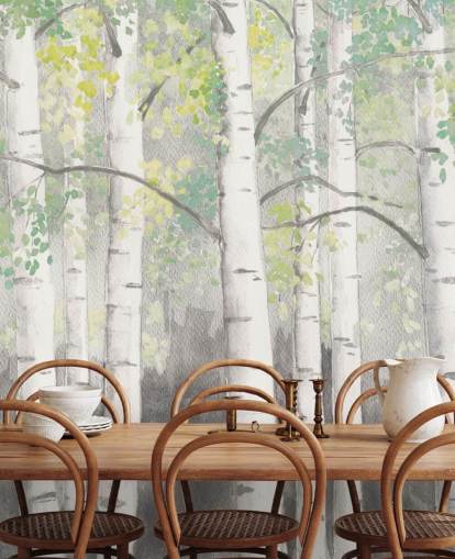 birch trees in watercolor effect wallpaper